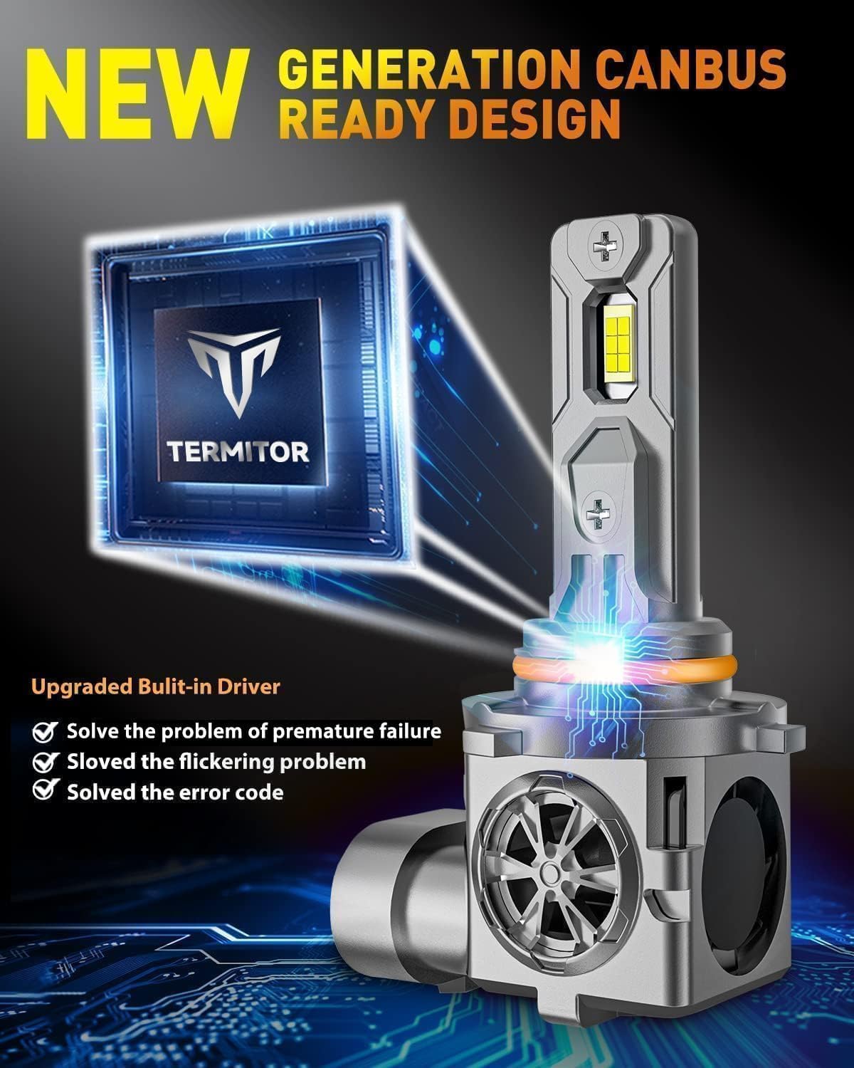 Termitor Combo de bombillas LED H11/H9 y 9005/HB3, salida 15X, 140,000 lúmenes, 6500 K, IP68 impermeable 1:1 ajuste halógeno, listo para Canbus, vida útil prolongada Plug & Play, paquete de 4