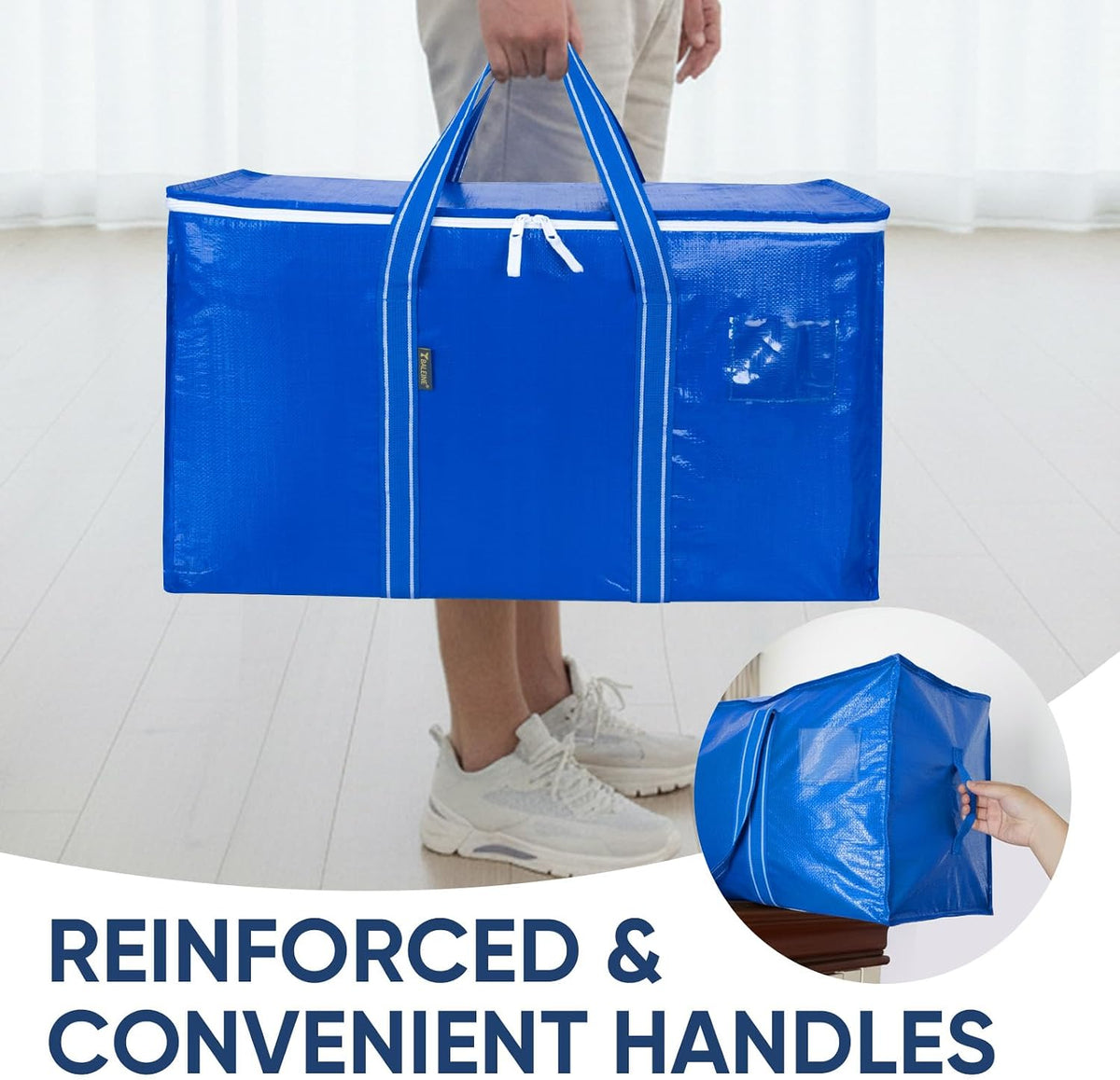 BALEINE Paquete de 6 bolsas de mudanza de gran tamaño con asas reforzadas, bolsa de almacenamiento resistente para ropa, suministros de mudanza (azul rey, paquete de 6)
