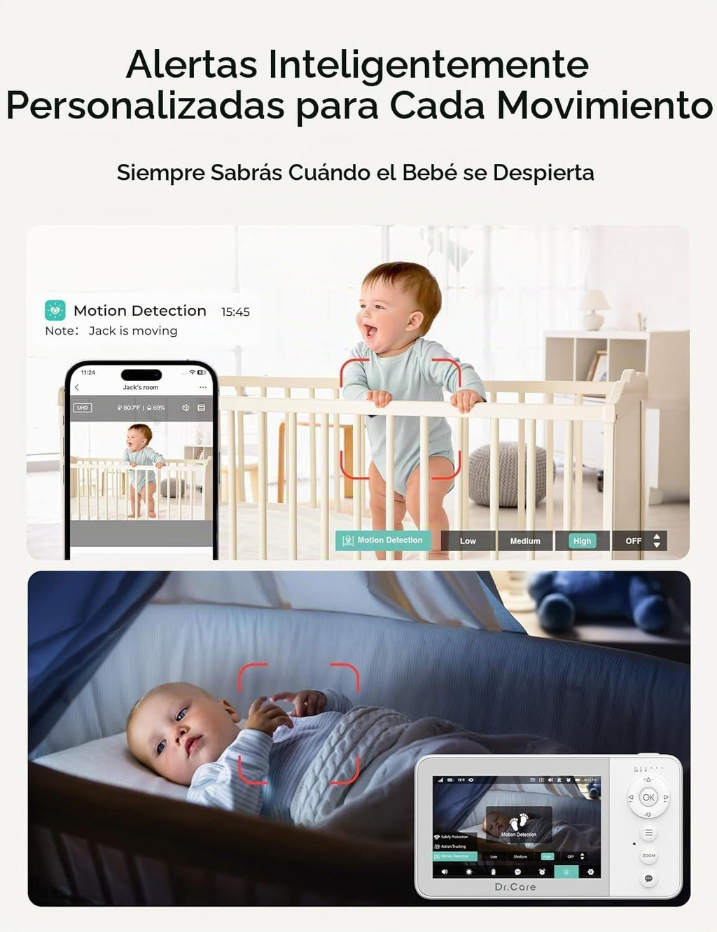 Dr.Care VistaView Lite RB Monitor de Niños Smart WiFi con 2 Cámaras, 4” 720P