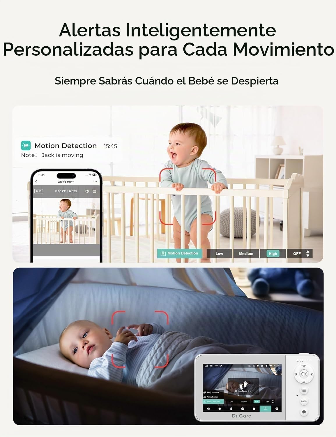 Dr.Care VistaView Lite RB Monitor de Niños Smart WiFi con 2 Cámaras, 4” 720P