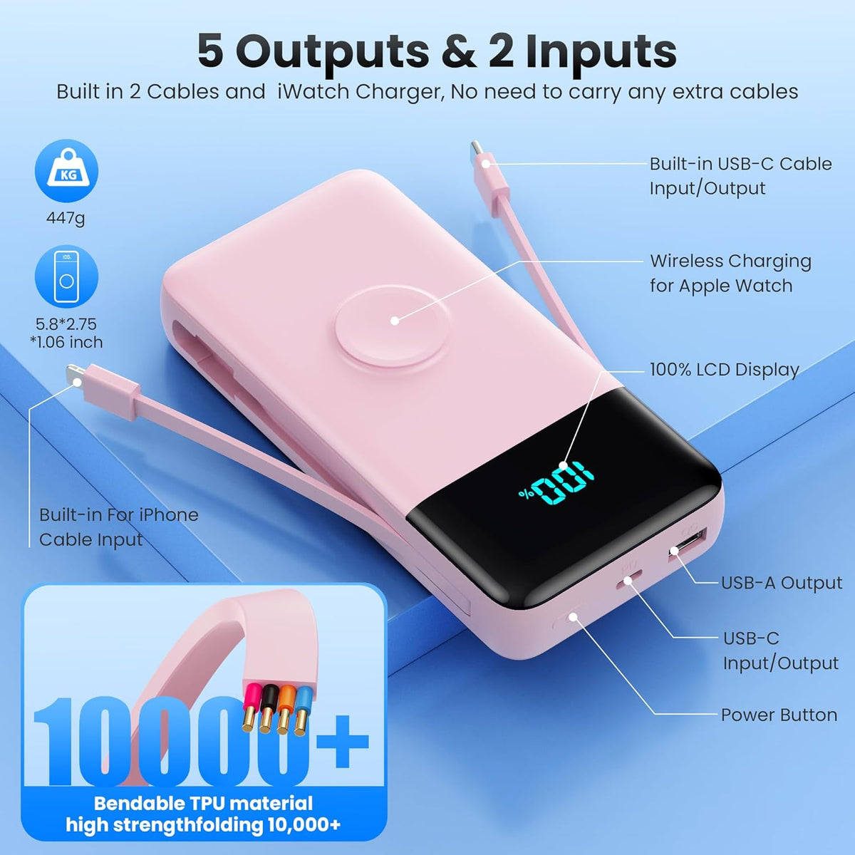 Cargador portátil de 40800 mAh con cables integrados