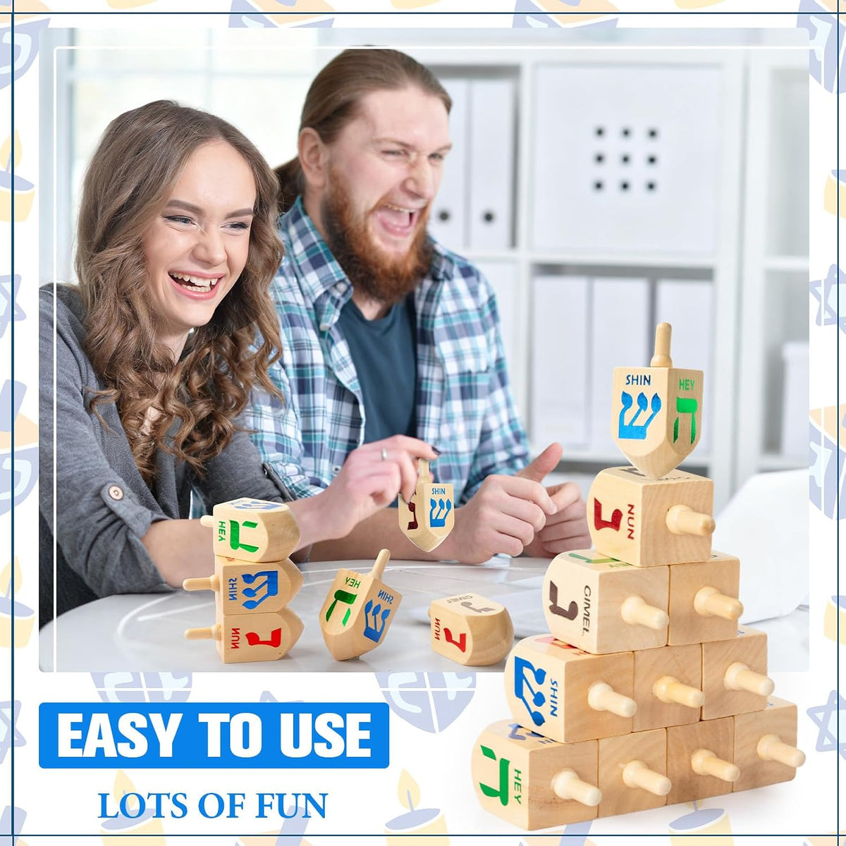 Libima 100 Dreidels de madera natural de Hanukkah Dreidels para decoración de fiestas de Hanukkah, proyectos, manualidades, suministros de fiesta familiar (2.7 pulgadas)