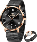 OLEVS Relojes de oro para hombre, analógico, de cuarzo, para negocios, de vestir, día fecha, acero inoxidable, clásico, de lujo, luminoso, impermeable, casual, relojes de pulsera masculinos