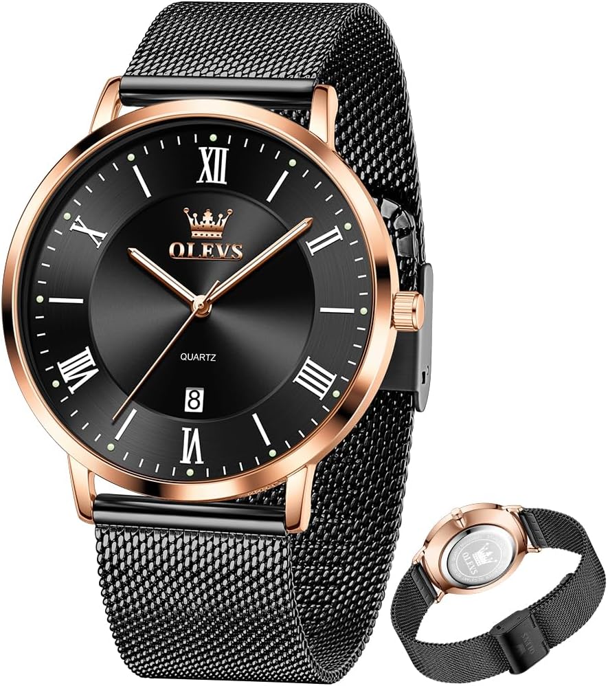 OLEVS Relojes de oro para hombre, analógico, de cuarzo, para negocios, de vestir, día fecha, acero inoxidable, clásico, de lujo, luminoso, impermeable, casual, relojes de pulsera masculinos