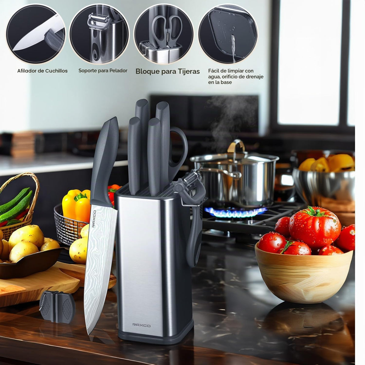 Juego de cuchillos de cocina, juego de cuchillos de acero inoxidable