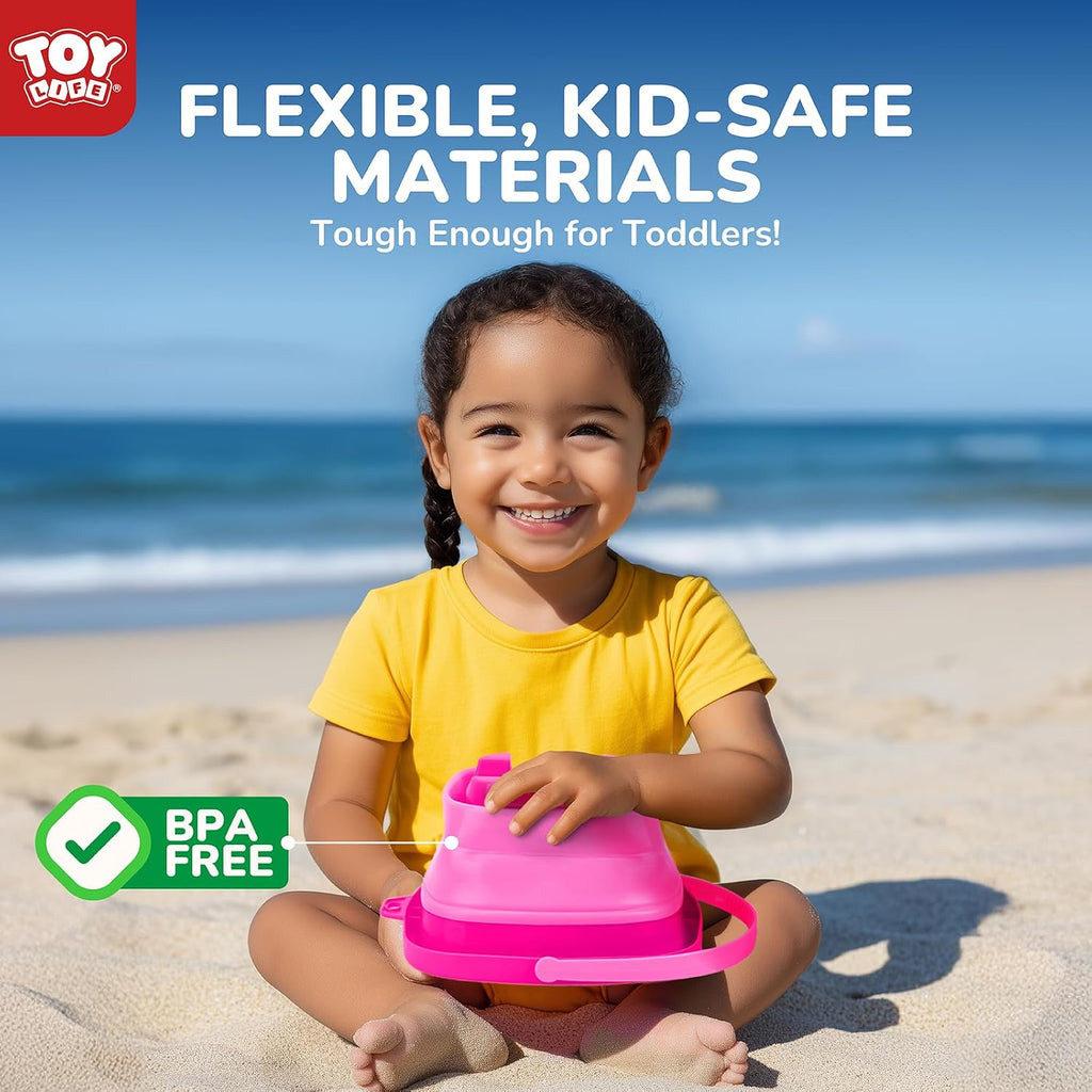TOY Life 23 piezas de juguetes de playa de unicornio para niños de 4 a 8 años, juguetes de arena plegables con cubo de silicona, palas y kit de moldes para construir castillos de arena, juguete de
