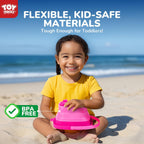 TOY Life 23 piezas de juguetes de playa de unicornio para niños de 4 a 8 años, juguetes de arena plegables con cubo de silicona, palas y kit de moldes para construir castillos de arena, juguete de