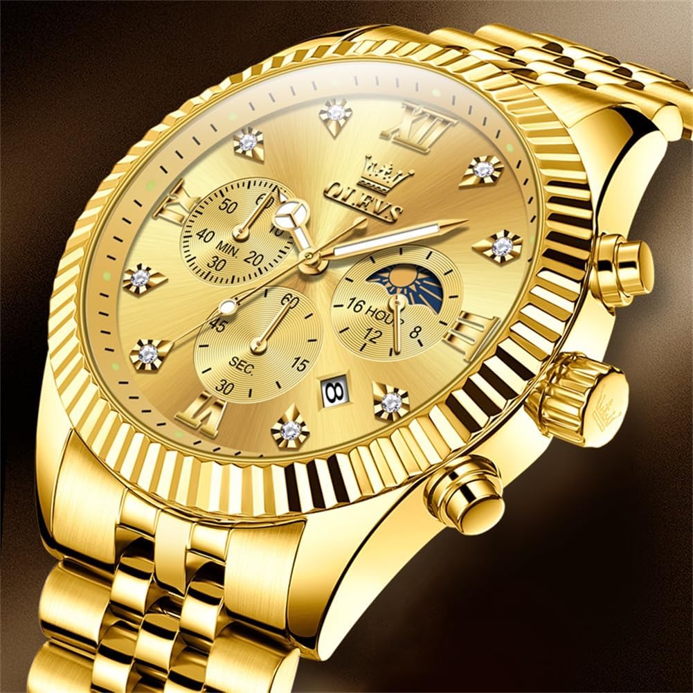 OLEVS Reloj para hombres, cuarzo, acero inoxidable, vestir, impermeable, luminoso