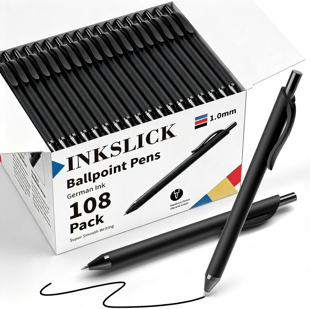 Paquete de 108 bolígrafos de tinta negra retráctiles a granel de