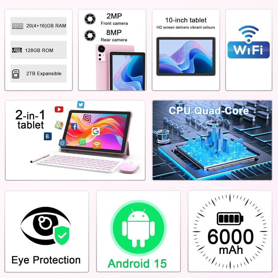 CUPEISI Tablet Android 15 de 10 pulgadas, 20 GB de RAM+128 GB de RO...