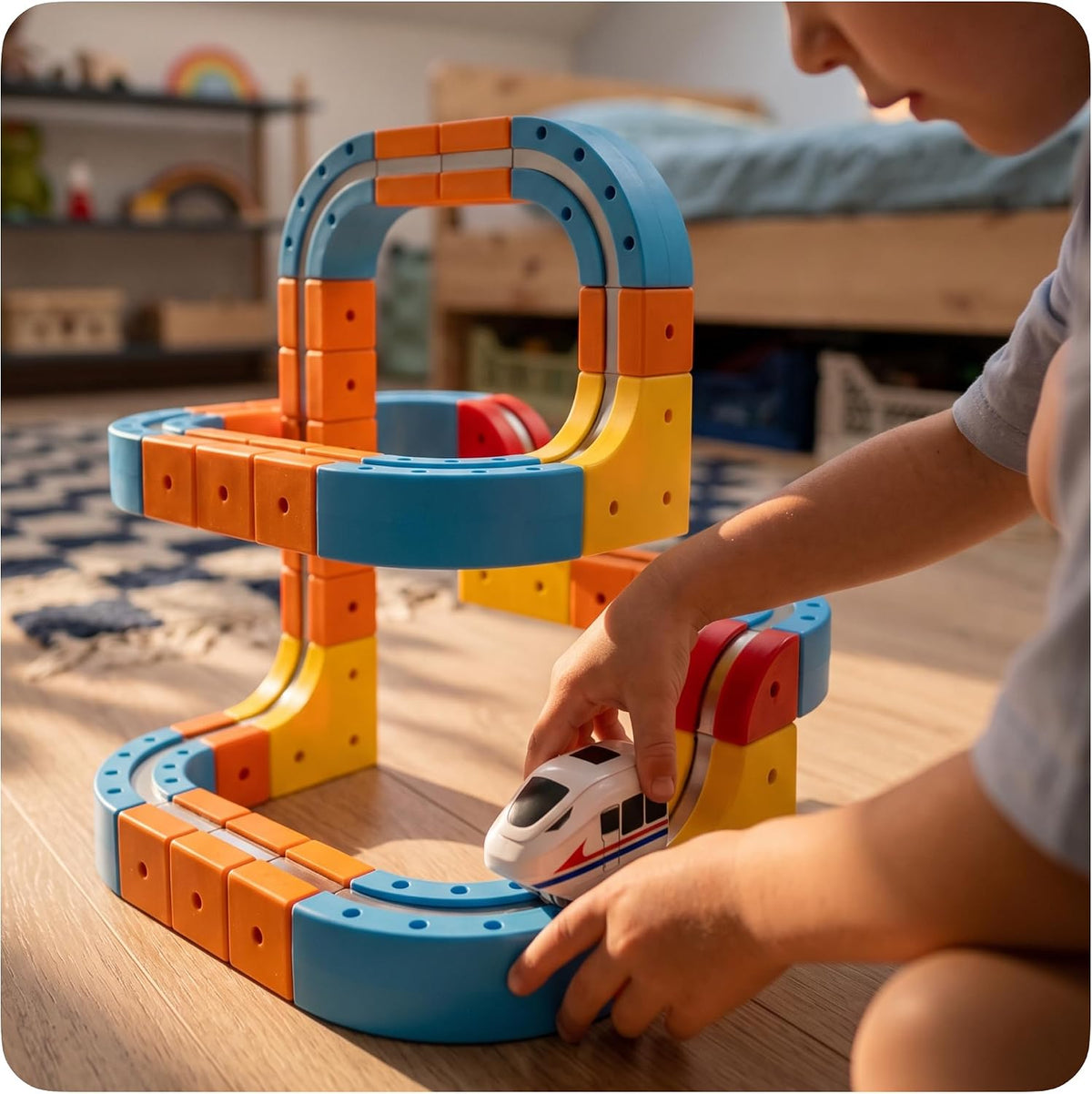 Juego de tren de levitación magnética para niños, 80 piezas de pista magnética de escalada de pared con tren eléctrico invertido, juguete de construcción recargable por USB, regalo de cumpleaños STEM