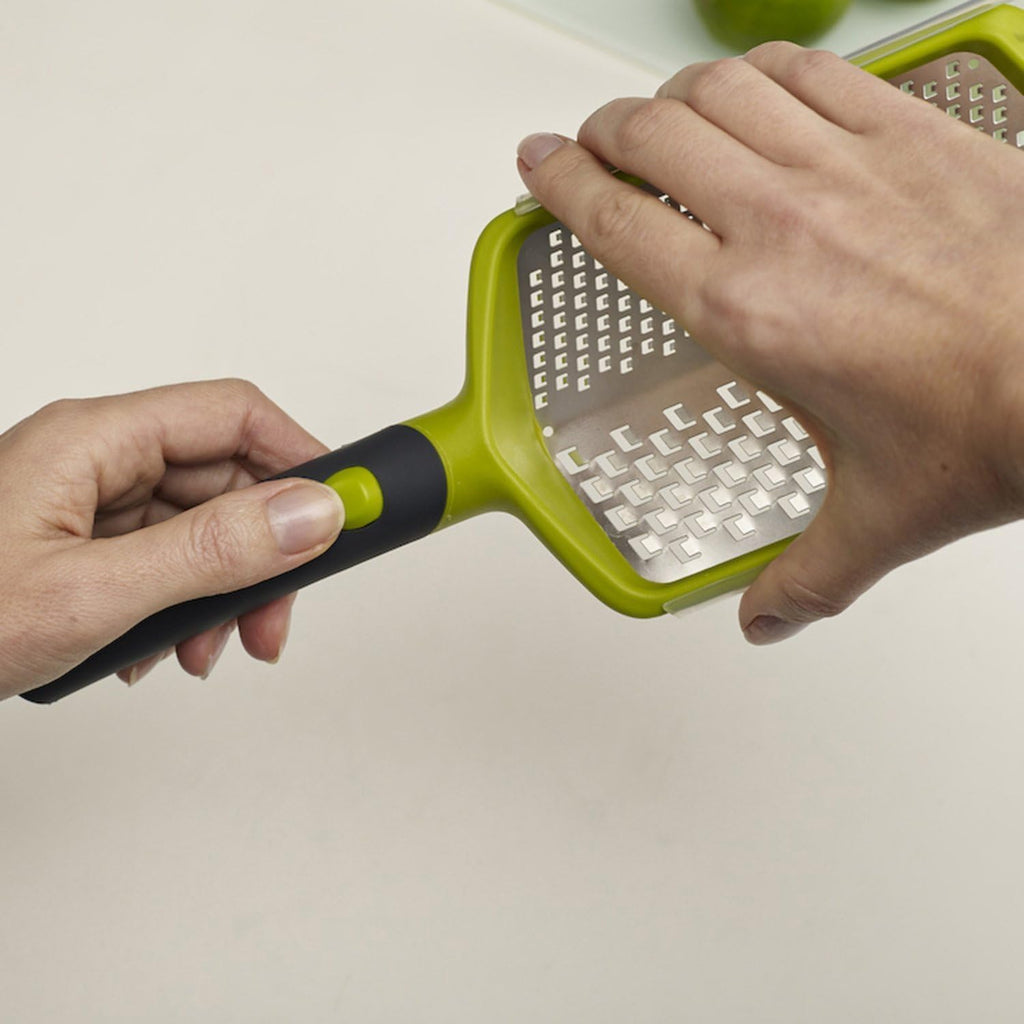 Joseph Joseph Rallador giratorio 2 en 1 con mango ajustable, curso extra y fino, verde