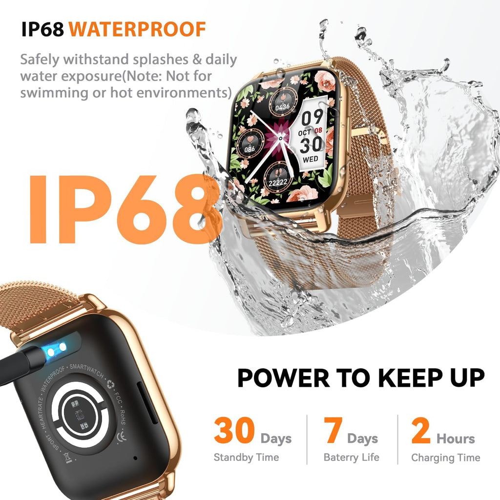 Reloj inteligente para mujer, rastreador de actividad física con llamadas Bluetooth y control de voz AI, pantalla HD de 1.85 pulgadas, monitor de frecuencia cardíaca/SpO2, rastreador de sueño