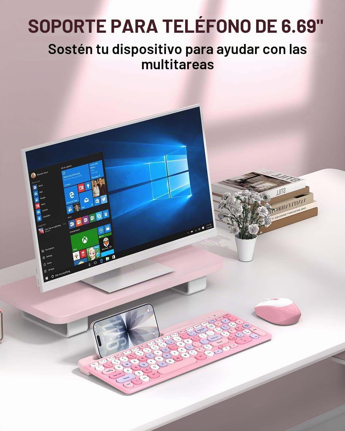 Colorido combo de teclado y mouse inalámbricos, teclas redondas, te...