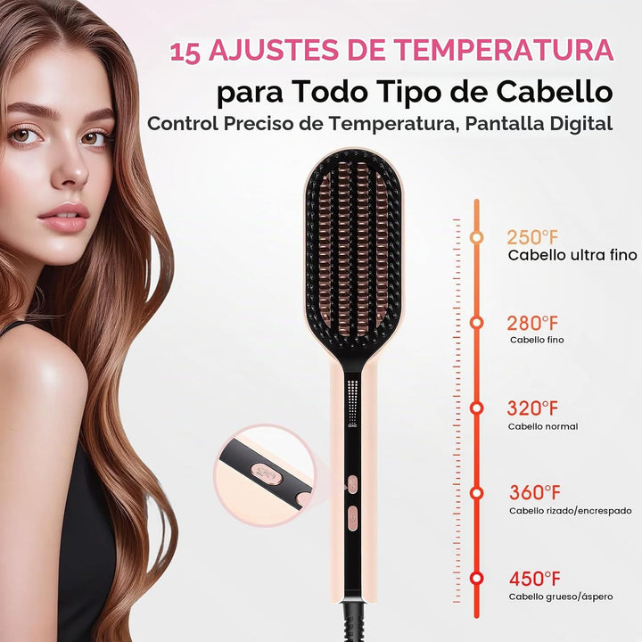 Cepillo alisador de cabello, cepillo alisador iónico, rosa | Cerdas...