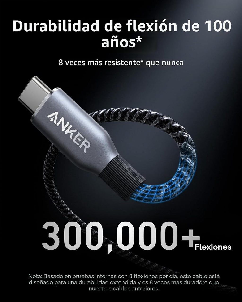 Anker Prime cable USB-C a USB-C, carga rápida de 240W, cable duradero (1 ft)