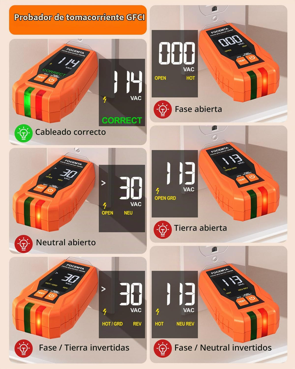 Buscador de disyuntores y probador de salida GFCI con pantalla LCD digital, herramienta de trazador de circuitos eléctricos de 90-135 V para electricistas/bricolaje - Ligero (incluye baterías