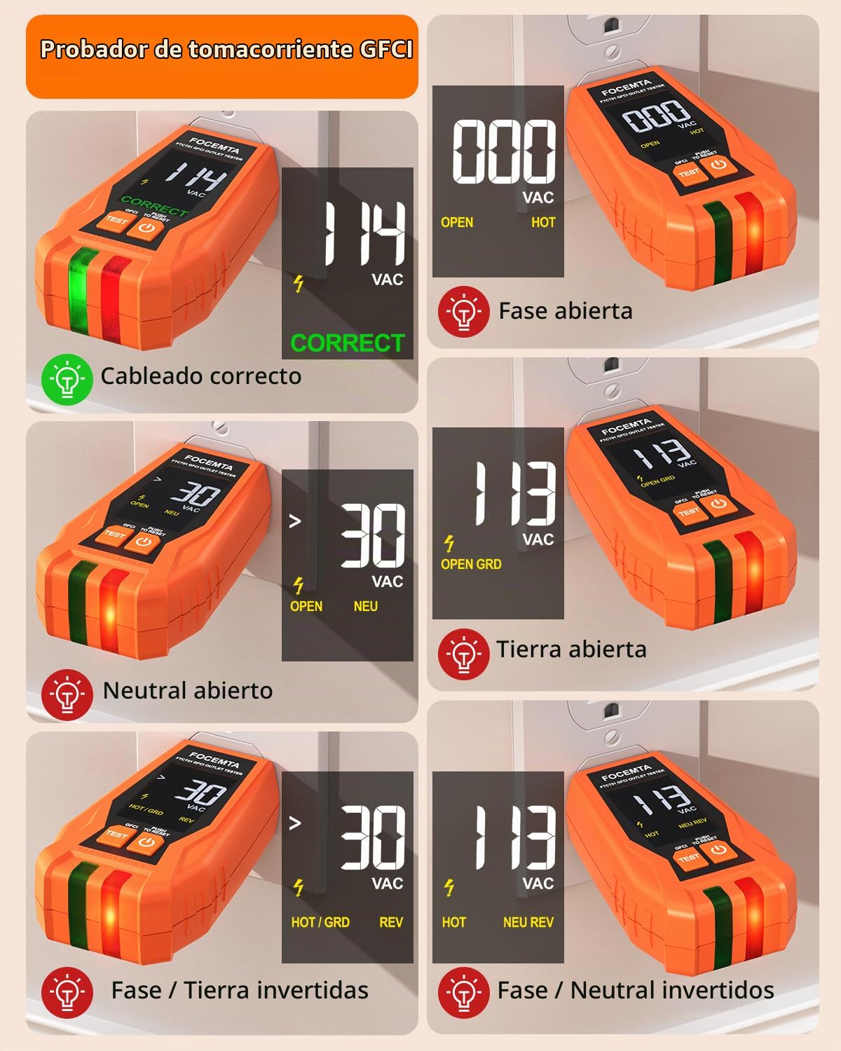 Buscador de disyuntores y probador de salida GFCI con pantalla LCD digital, herramienta de trazador de circuitos eléctricos de 90-135 V para electricistas/bricolaje - Ligero (incluye baterías