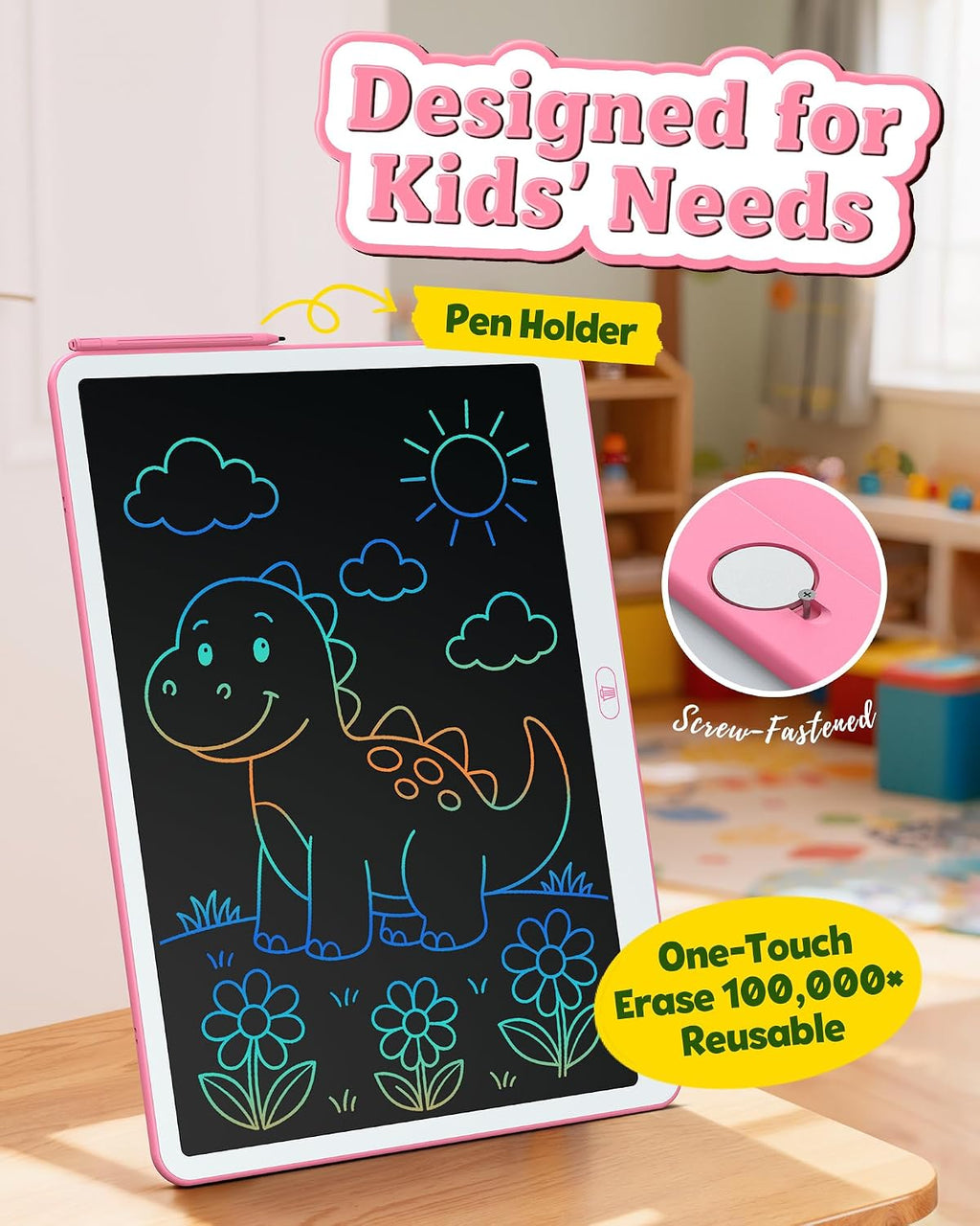 Tableta de escritura LCD de 20 pulgadas para niños de 3 a 8 años – Bloc de dibujo electrónico y tablero de garabatos como regalo educativo de cumpleaños para niñas y niños (rosa)