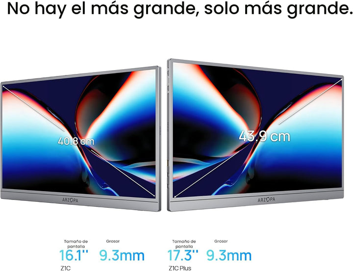 ARZOPA Monitor portátil gris de 17.3", 1080P FHD 103% sRGB IPS...