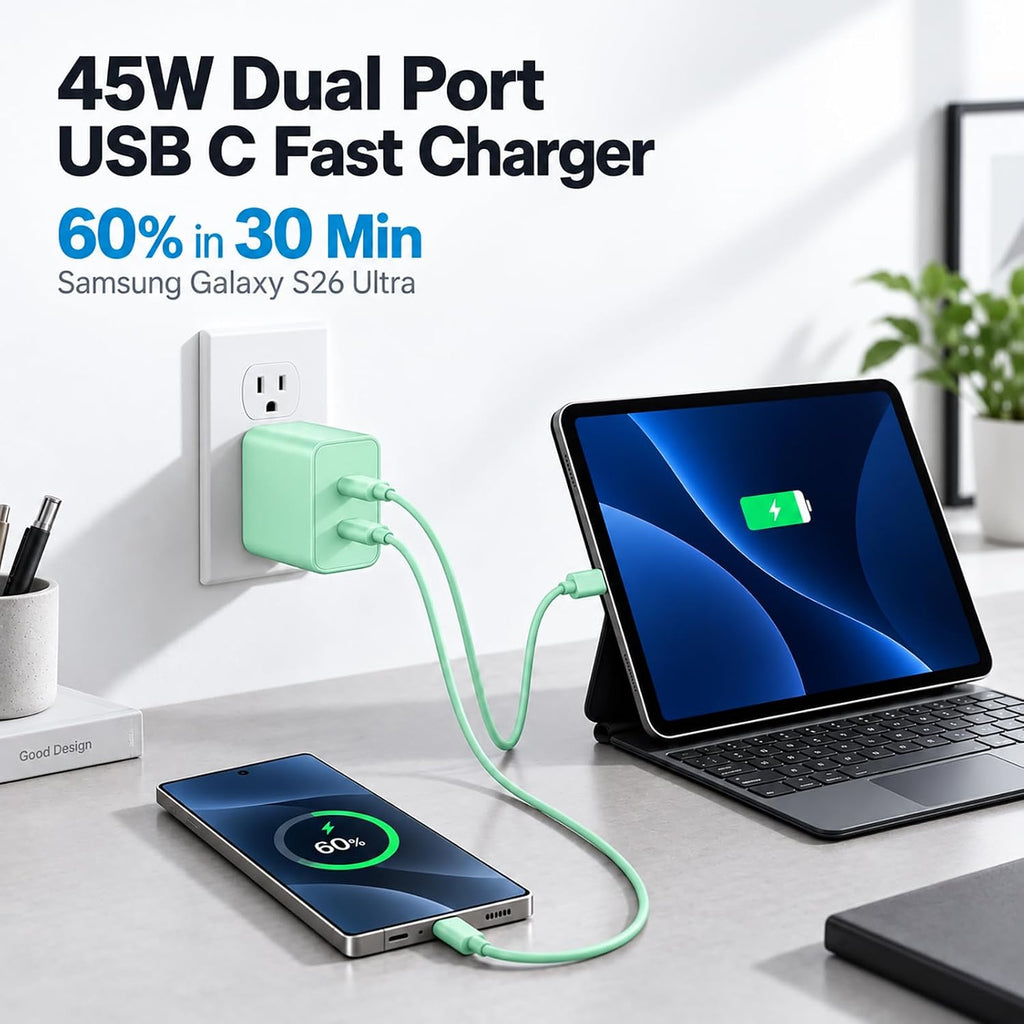 Cargador tipo C súper rápido para Samsung, cargador USB C de doble puerto