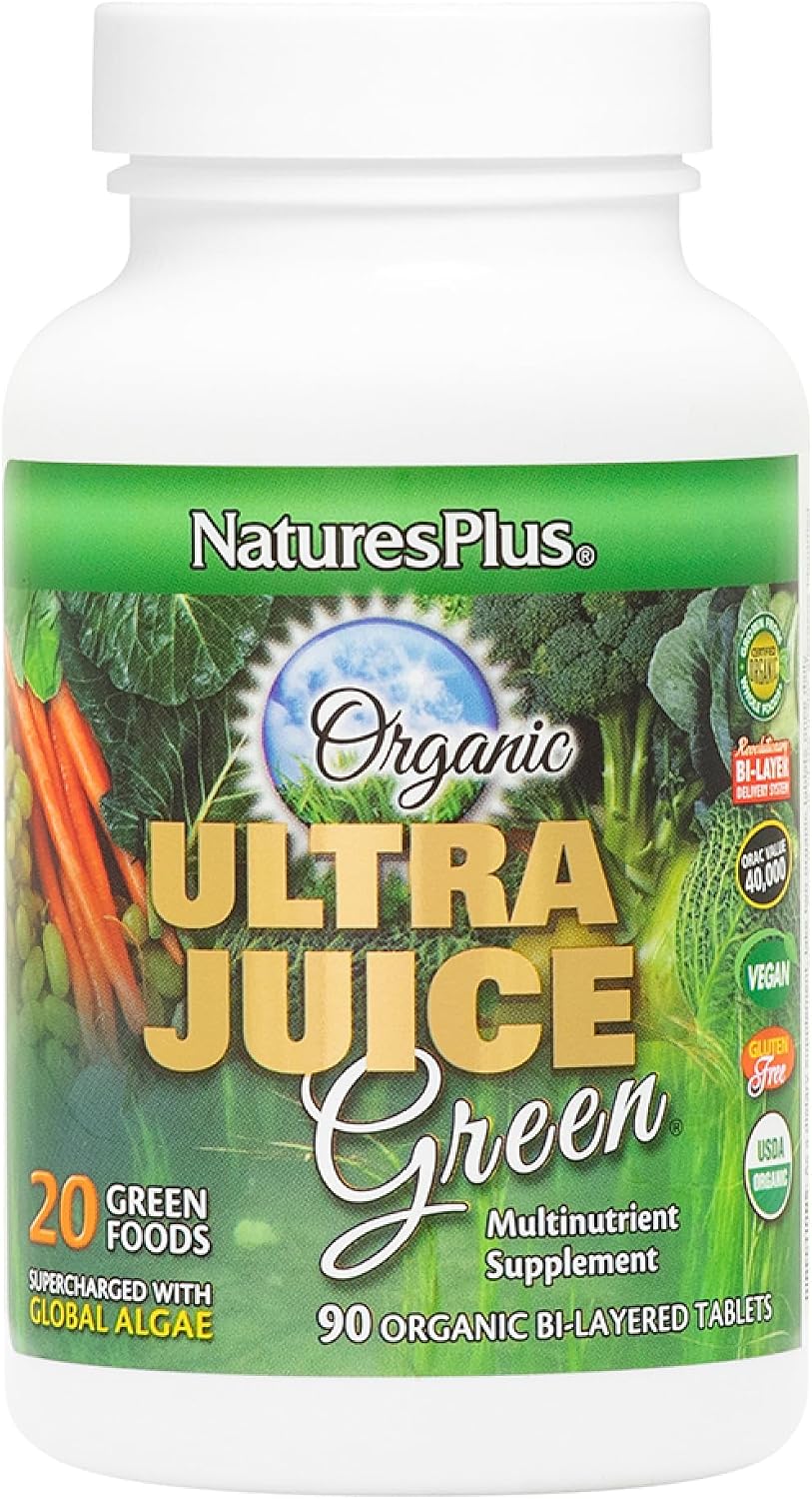 NaturesPlus Ultra Juice Green - 90 tabletas de dos capas, paquete d...