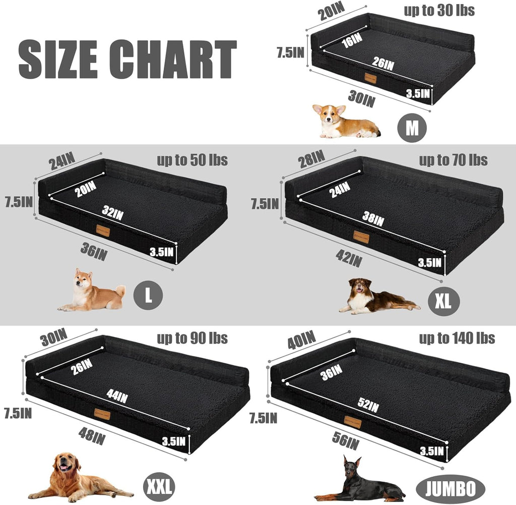 Cama ortopédica para perros grandes Patas Lague Sofá para mascotas lavable 36"X24" Negro