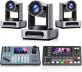 Tenveo Paquete de cámara PTZ/Kits, 4K 60FPS 30X AI Tracking NDI SDI/HDMI/USB3.0/LAN (PoE) Cámara PTZ (*3), controlador de joystick NDI y HDMI 4K + conmutador de video SDI para eventos en vivo de