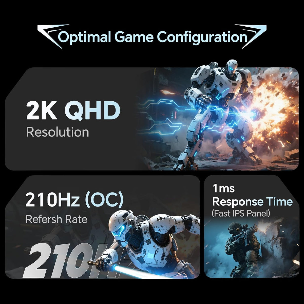 KTC Monitor de juego blanco de 27 pulgadas 1440P 200Hz, OC 210Hz, H27T6