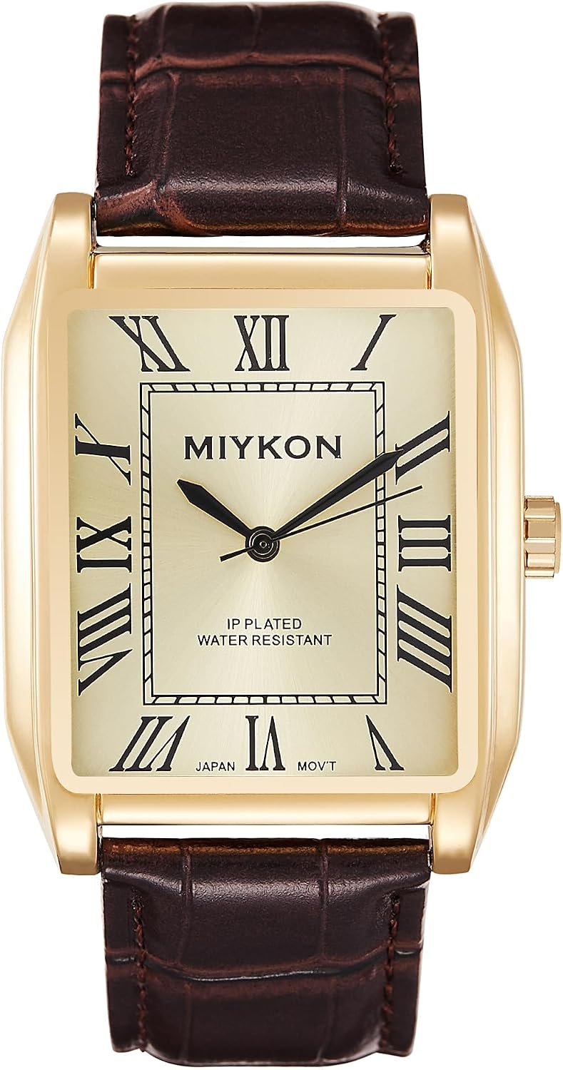 Reloj de vestir tipo tank para hombre Miykon Vintage, correa de cuero genuino, resistente al agua