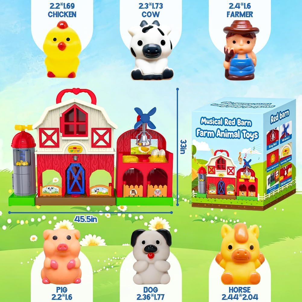 Juego musical de animales de granja rojos para niños pequeños de 1...