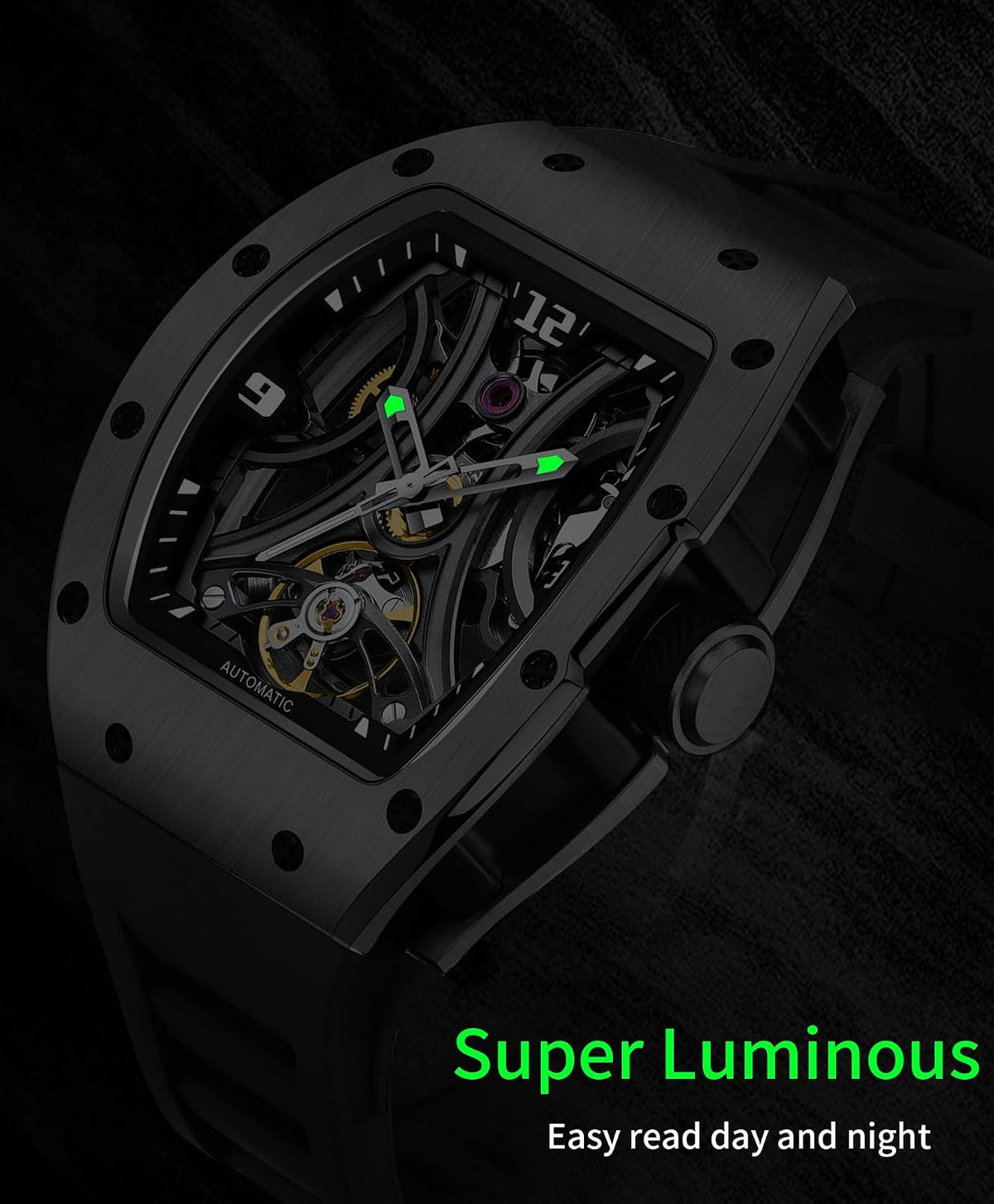 Paras Crown Relojes Automáticos para Hombre Caja de Acero Correa de Silicona Analógico 30M Resistente al Agua Reloj Mecánico Relojes de Moda para Hombre Relojes De Hombre