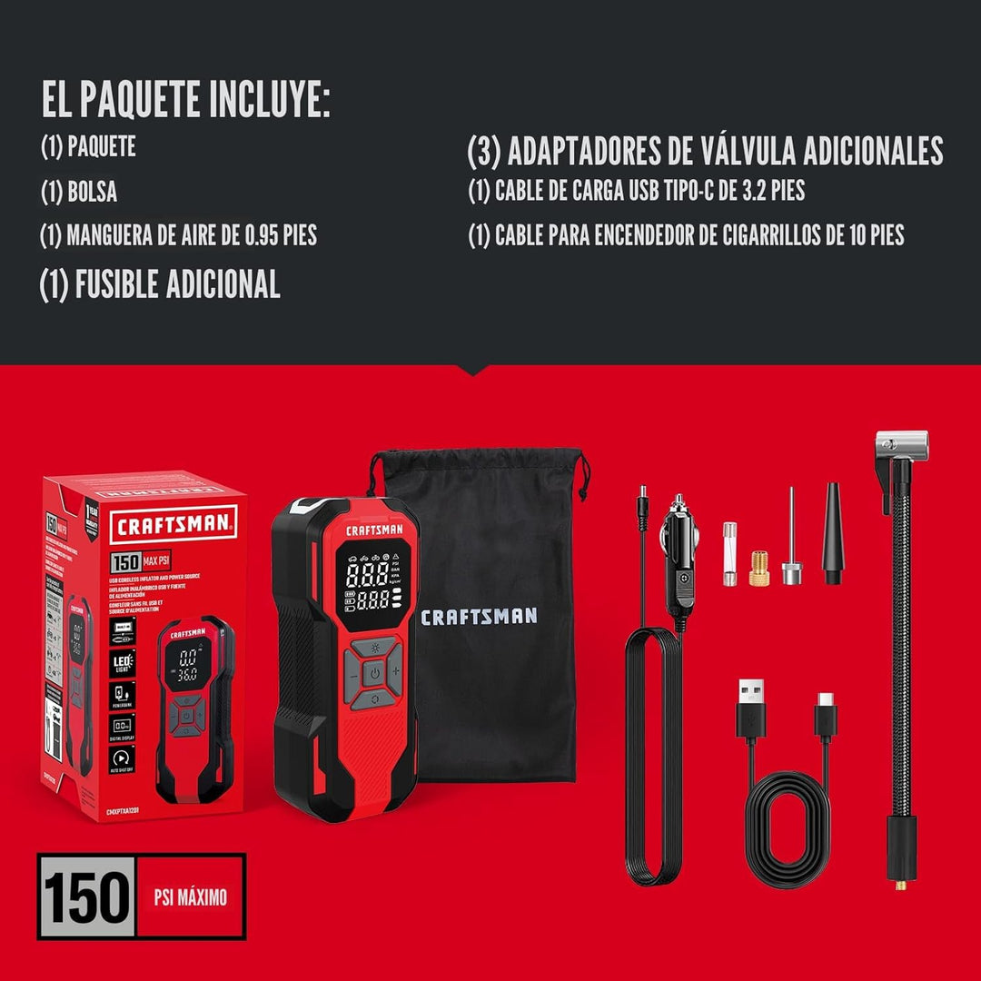 CRAFTSMAN Compresor de aire portátil para inflador de neumáticos, m...