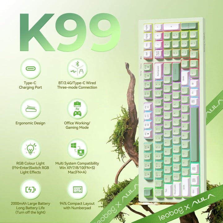 LEOBOG x Aula Teclado Gaming, Teclado Cremoso Inalámbrico, Teclados...