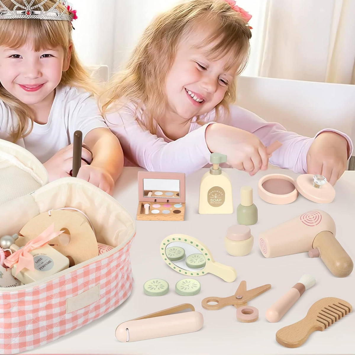 Juego de Maquillaje de Madera para Niños, Juego de Maquillaje de Simulación para Niños Pequeños, Kit de Maquillaje de Belleza para Niñas de 3, 4, 5, 6, 7 Años