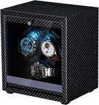 Mcbazel Enrollador de reloj para relojes automáticos, 4 modos de rotación con motor súper silencioso, luz LED azul, almohadas de espuma viscoelástica, regalo para hombres y mujeres [negro]