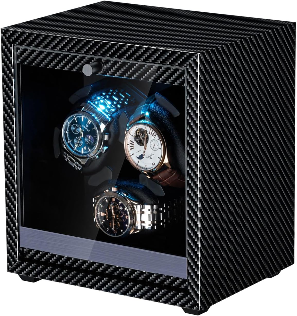 Mcbazel Enrollador de reloj para relojes automáticos, 4 modos de rotación con motor súper silencioso, luz LED azul, almohadas de espuma viscoelástica, regalo para hombres y mujeres [negro]