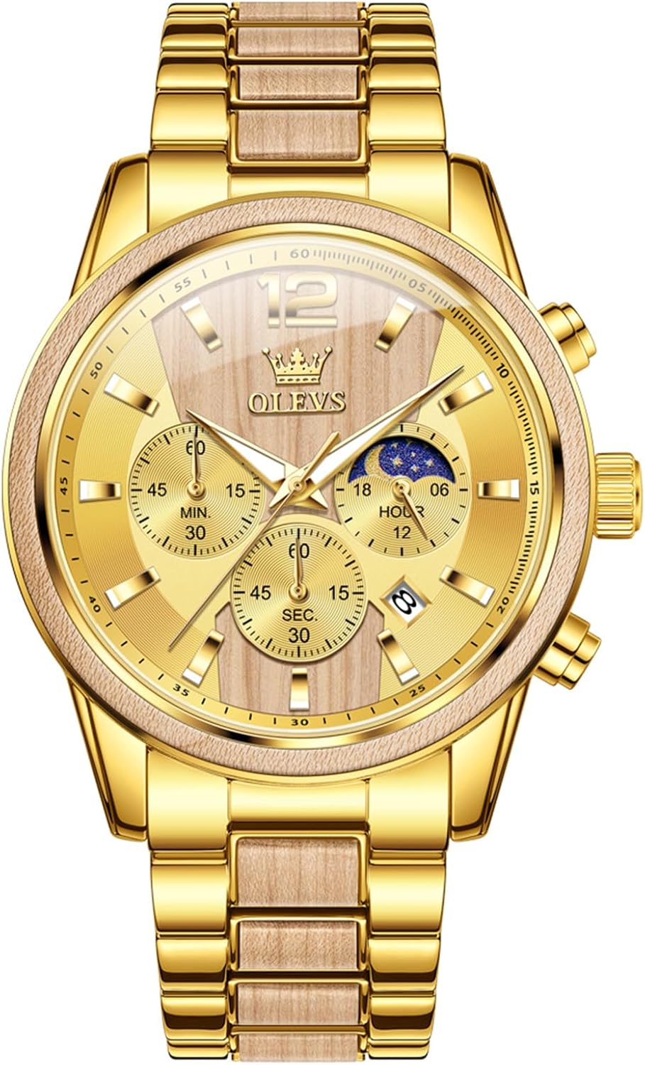 OLEVS Relojes de pulsera analógicos de cuarzo para hombre, cronógrafo, multifunción, fase lunar, fase luminosa, banda de silicona, relojes de pulsera