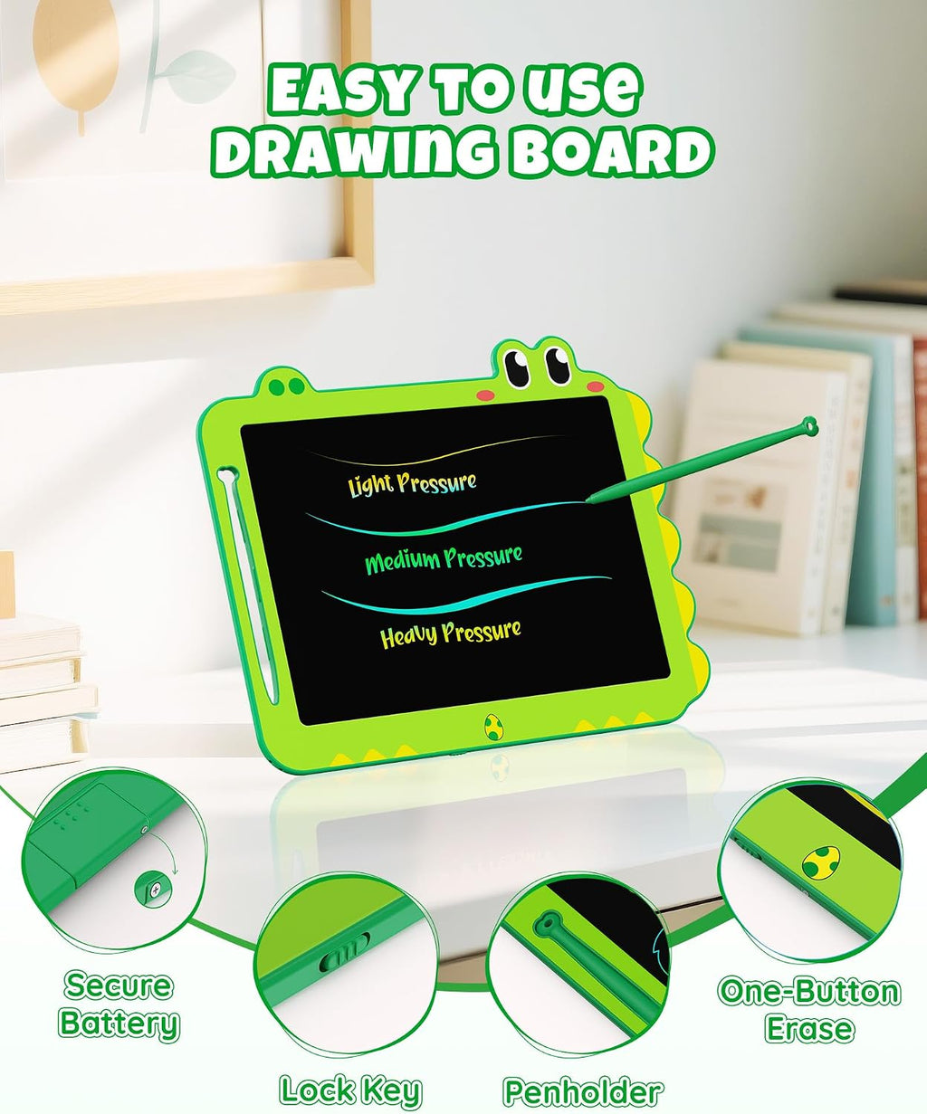 Tableta LCD de 12 pulgadas para garabatear, tableta, almohadilla de dibujo de dinosaurio verde para niños de 3 a 6 años, regalos de Navidad y cumpleaños