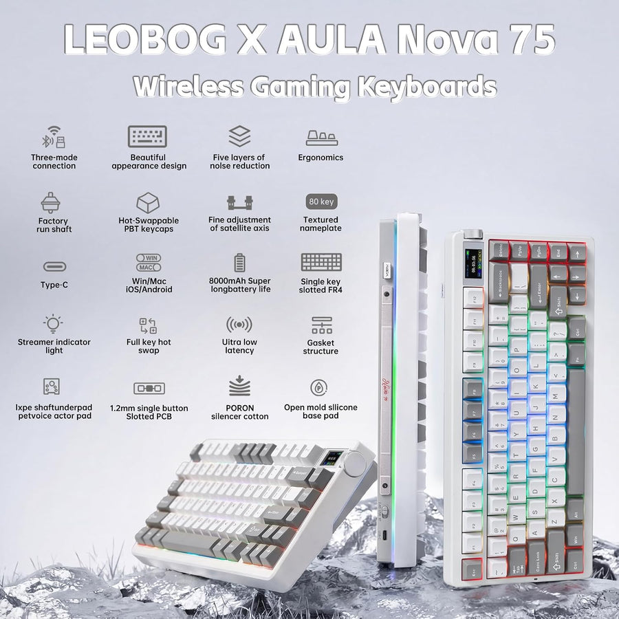 X Aula Nova75 - Teclado mecánico para juegos, 75% teclado inalámbri...