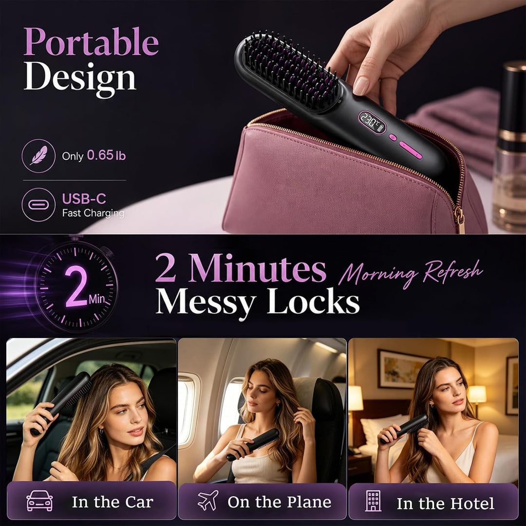 Go Brush Pro Cepillo alisador de pelo inalámbrico 9600mAh recargabl...