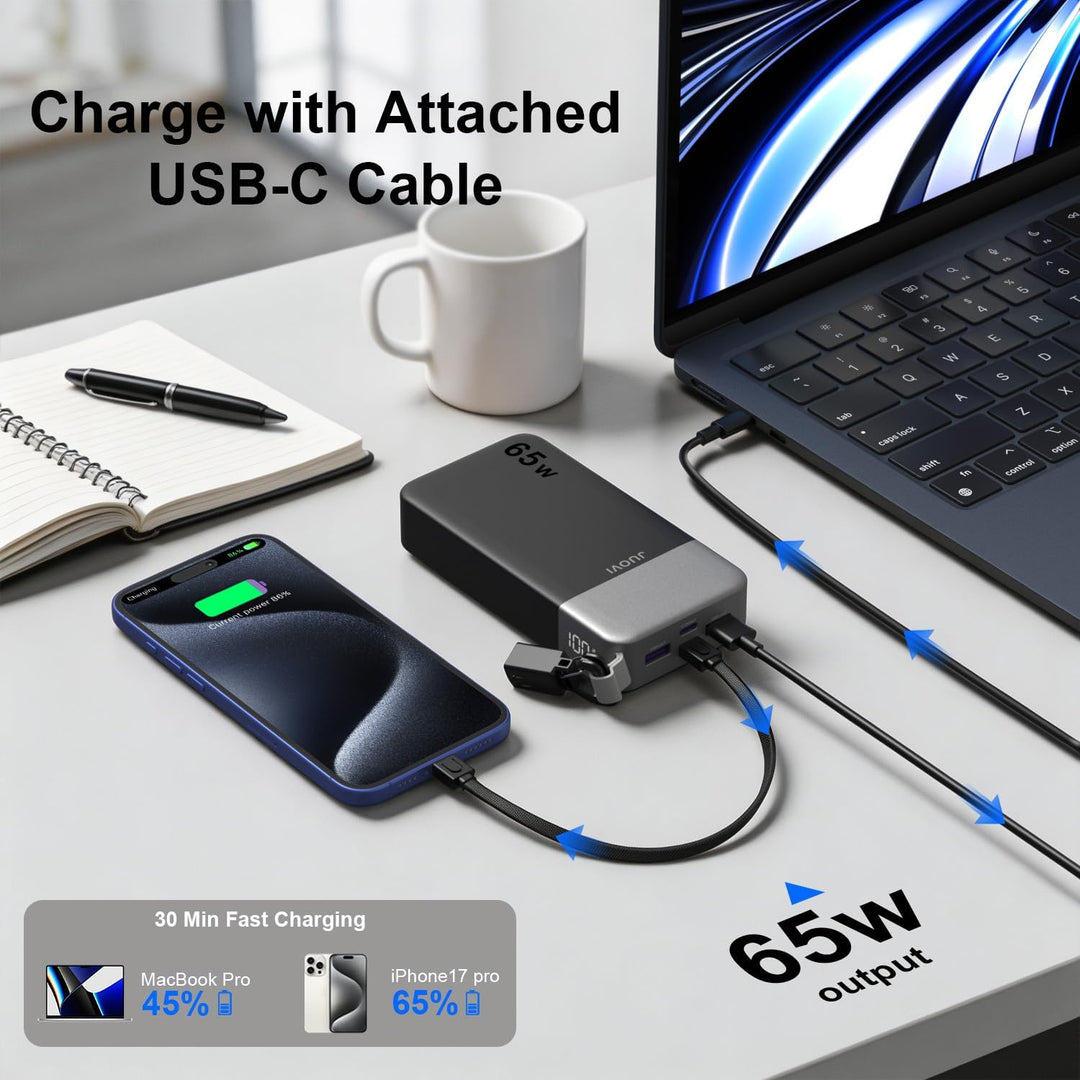 JUOVI Banco de energía de 20000 mAh 45 W + cargador portátil de 65...