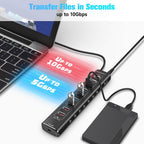 Rosonway, RSH-A10QPD, hub USB 3.2 de 10 puertos