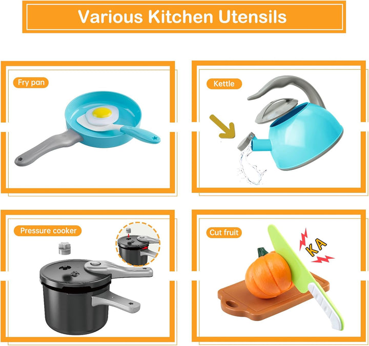 Juego de cocina de 100 piezas, ollas de juego de simulación para ni...