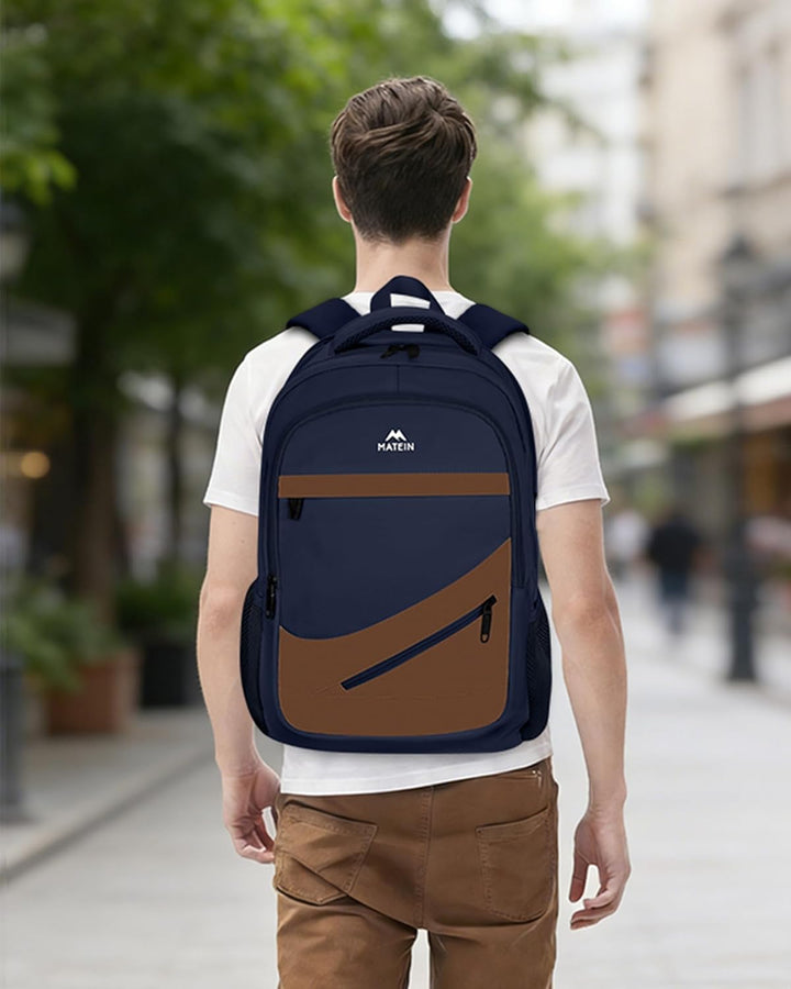 MATEIN Mochila para laptop, azul oscuro, marrón., 17 pulg., Mochila...