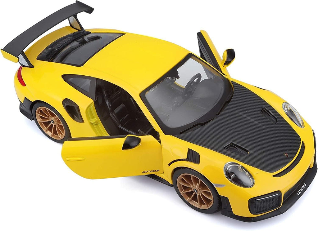 Maisto Porsche 911 GT2 RS Amarillo con Capucha de Carbono y Ruedas Doradas Edición Especial 1/24 Modelo de Coche Fundido a Presión