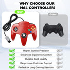 miadore Paquete de 4 Controladores Clásicos N64, Gamepad Clásico N64 con Joystick Mejorado (Versión USB no para PC) (Negro/Gris/Rojo/Azul)
