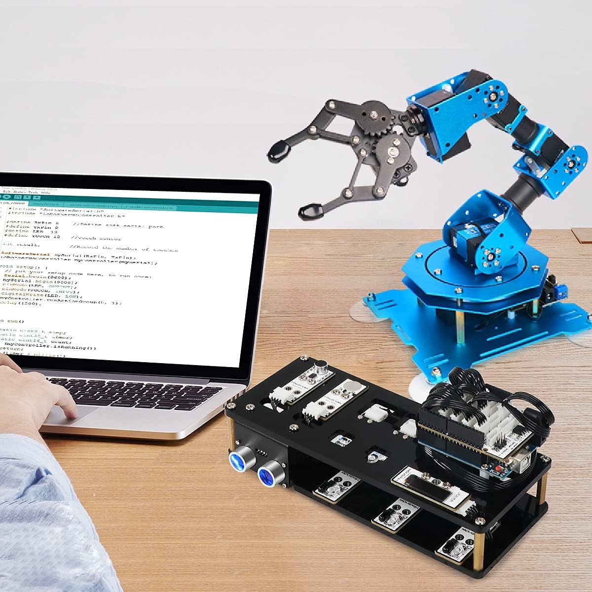 Brazo robótico 6DOF Kit de brazo robot con desarrollo secundario compatible con Arduino, kit de programación DIY Robot STEAM con sensor y código fuente abierto Arduino y tutorial
