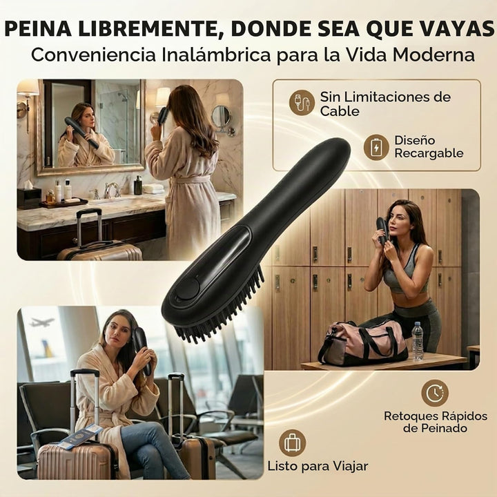 Peine alisador de vapor inalámbrico, cepillo alisador de pelo de va...