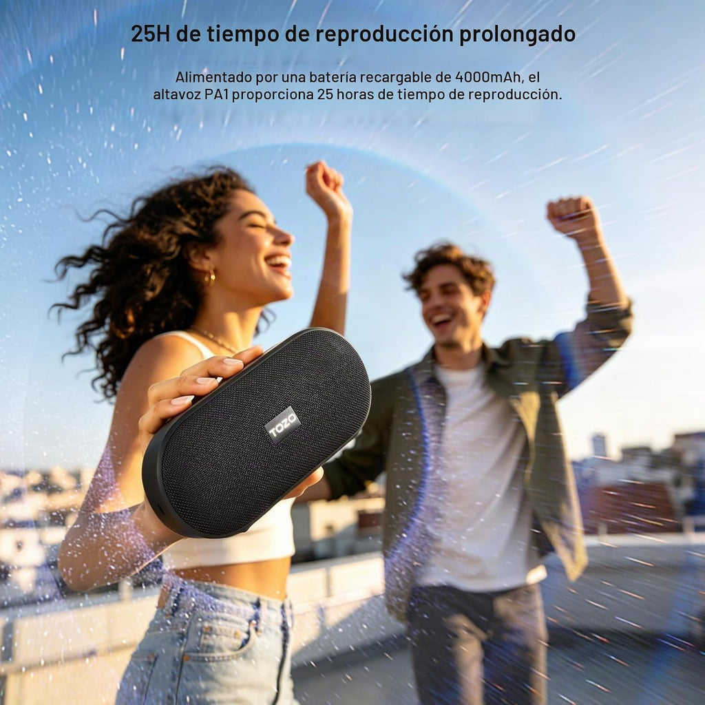 TOZO Altavoz Bluetooth portátil PA1, potente sonido estéreo con graves